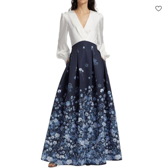 SACHIN & BABI Zoe Belted Gown, Ivory/Blue, Size 6, NWT - Picture 2 of 14